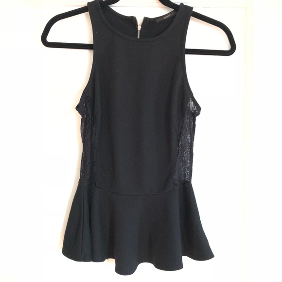 Soprano Sleeveless Black Peplum Shirt w/Lace Sides - Picture 2 of 7